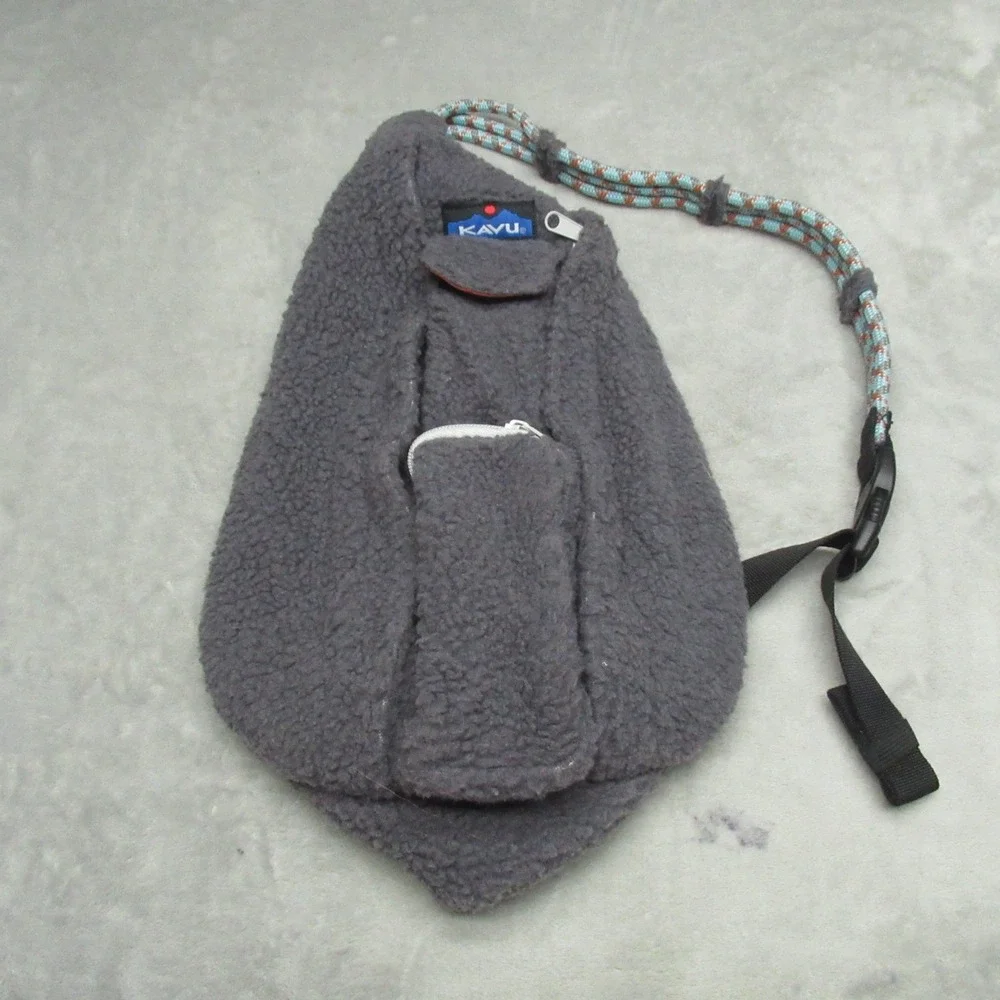 KAVU Rope Bag Unisex‎ Mini Grey Sherpa Fleece Sling Backpack Adjustable Strap